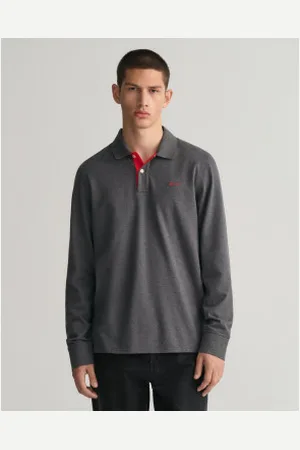 GANT Para homem. 2065004 Pólo em piqué cinzento contrastante (L), Casual, , Algodão, Manga comprida