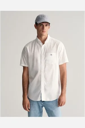 GANT Para homem. 3000101 Camisa de ajuste regular em popelina branca (M), , Casual, Algodão, Manga curta