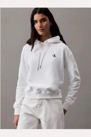 Calvin Klein Para mulher. J20J213178 Blusa de moletom bordada branca (XS), Branco, Casual, Algodão, Poliéster, Manga comprida