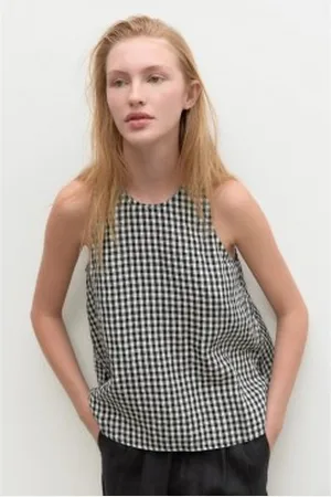 ECOALF Para mulher. GASRLOLAV0371WS23-319 Camisa Lolaalf Vichy preta (S), , Casual, Linho, Manga curta, Sustentável