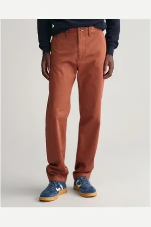 GANT Para homem. 1505222 Calças chino de sarja castanhas de corte regular (32/32), , Casual, Algodão