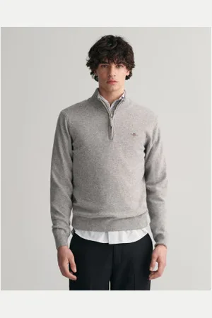 GANT Para homem. 87213 Pulôver de lã de ovelha muito fina com meio fecho de correr cinzento (3XL), Casual