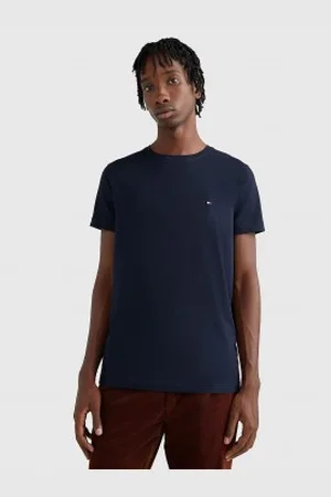 Tommy Hilfiger Para homem. MW0MW27539 T-shirt Core Stretch Slim azul-marinho (XS), Casual, Manga curta, Algodão orgânico, Sustentável