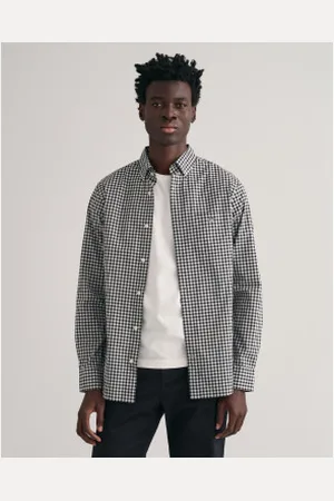 GANT Para homem. 3000120 Camisa de popelina xadrez Vichy preta Ajuste regular (L), , Casual, Algodão, Manga comprida
