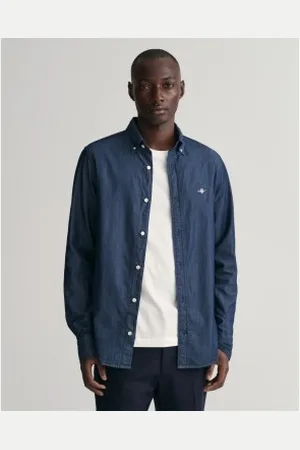 GANT Para homem. 3000402 Camisa Slim Fit Indigo navy indigo (L), Casual, Algodão, Clássico, Manga comprida