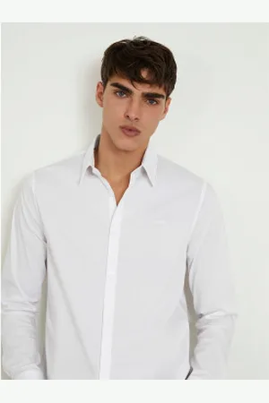 Guess Para homem. M1YH20W7ZK1 Camisa Slim fit branca (XXL), , Casual, Algodão, Clássico, Manga comprida