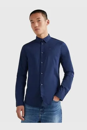 Tommy Hilfiger Para homem. DM0DM04405 Poplin Original Stretch Shirt Marinha (XS), Casual, Algodão, Manga comprida