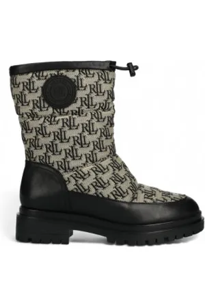 Ralph Lauren Para mulher. 802882382001 Botas de tornozelo em couro jacquard com monograma Coree (36), Plano, Nenhum, Casual
