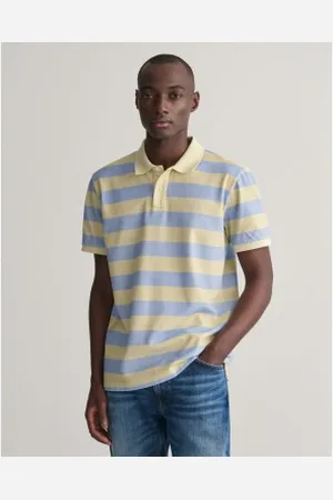 GANT Para homem. 2062044 Pólo às riscas azuis e amarelas com lavagem intensa (4XL), Azul, Casual, , Algodão, Manga curta