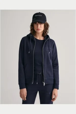 GANT Para mulher. 4200671 Casaco com capuz com fecho de correr Tonal Shield azul-marinho (S), Casual, Algodão, Manga comprida