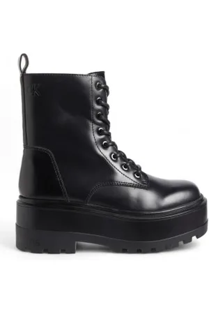 Calvin Klein Para mulher. YW0YW01535 Botins de couro com plataforma preta (37), Preto, 1 a 3cm, Cordão, Casual