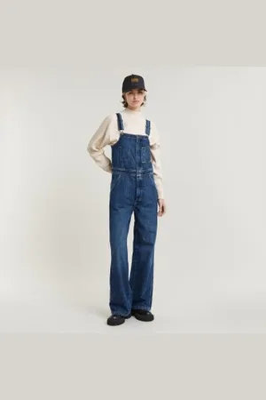 G-Star Para mulher. D25305-D536-G804 Jardineiras de perna direita com fecho de correr azuis (XXS), , Casual, Algodão, Denim