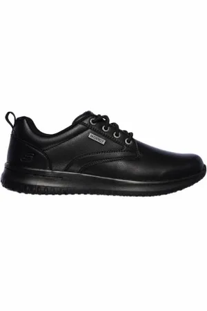 Skechers Para homem. 65693 Tênis de couro Delson - Antigo preto (41), Plano, 1 a 3cm, Cordão, Casual