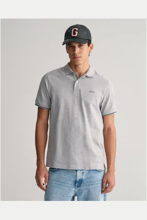 GANT Para homem. 2062034 Pólo em piqué com debrum cinzento (L), Casual, , Algodão, Manga curta