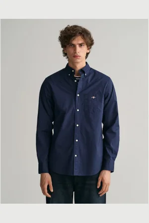 GANT Para homem. 3000100 Camisa de popelina de ajuste regular azul-marinho (XXL), Casual, Algodão, Clássico, Manga comprida, Sustentável
