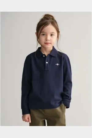 GANT Unisex para criança. 802550 Pólo de piqué de manga comprida azul-marinho Shield (2años= 92cm), Casual, Algodão, moda infantil