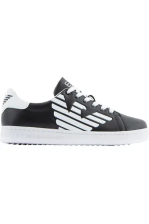 EA7 Unisex para criança. XSX101_XOT46 Ténis clássicos em pele (33), Couro, Plano, Cordão, Casual, moda infantil