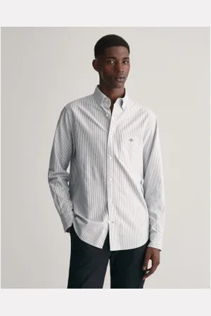 GANT Para homem. 3000230 Camisa Oxford de ajuste regular com riscas finas azuis (L), , Casual, Algodão, Clássico, Manga comprida