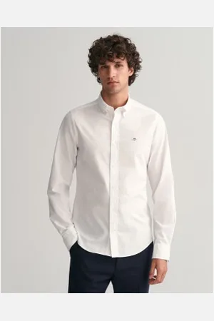 GANT Para homem. 3000102 Camisa de corte justo em popelina branca (S), , Casual, Algodão, Clássico, Manga comprida