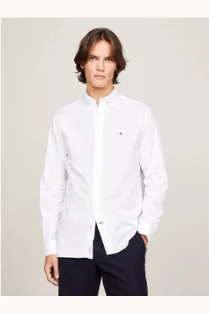 Tommy Hilfiger Para homem. MW0MW25035 Camisa de Poplin TH Flex branca (S), , Casual, Manga comprida, Algodão orgânico, Sustentável