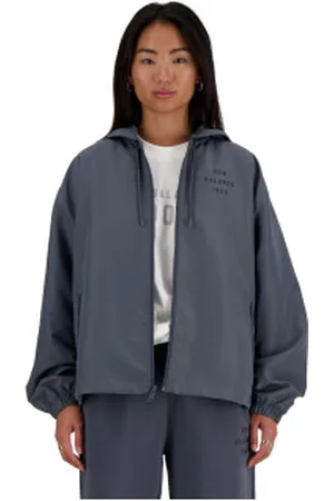 New Balance Para mulher. WJ41508 Casaco universitário icónico em tecido cinzento escuro (M), Casual, , Manga comprida, Polister Recicla