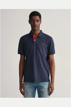 GANT Para homem. 2062026 Pólo em piqué com contraste azul-marinho (S), Casual, Algodão, Clássico, Manga curta