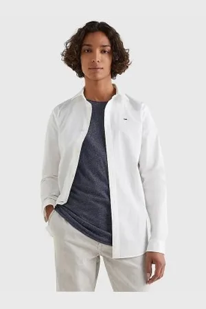 Tommy Hilfiger Para homem. DM0DM04405 Camisa Poplin Original Esticada Branca (L), , Casual, Algodão, Manga comprida
