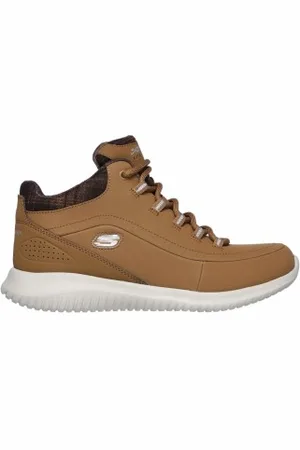 Skechers Para mulher. 12918 Botas de tornozelo castanho Ultra Flex Just Chill (35), Marrom, Plano, Cordão, Casual, Esportivo