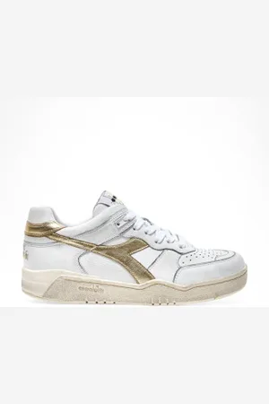 Diadora Para mulher. 201181321 Sapatilhas de couro B.560 Branco laminado (36), Plano, Cordão, Casual
