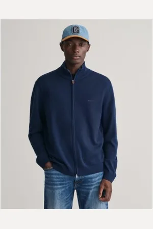GANT Para homem. 8050208 Casaco com fecho de correr em lã merino extrafina azul-marinho (L), Casual, Manga comprida