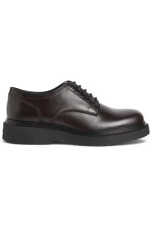 Calvin Klein Para homem. HM0HM01574 Mocassins Derby castanhos em pele (44), Couro, Marrom, Plano, Cordão, Casual