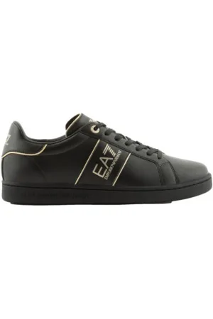 EA7 Unisex. X8X102_XK346 Ténis de couro com logótipo clássico preto (44), Plano, Cordão, Casual