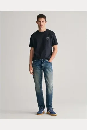 GANT Para homem. 1000310 Calças de ganga de corte fino com lavagem vintage azul (32/32), Casual, Algodão, Denim