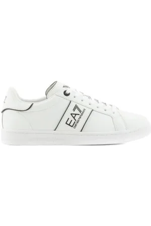 EA7 Unisex. X8X102_XK346 Ténis de couro com logótipo clássico branco (44), Plano, Cordão, Casual