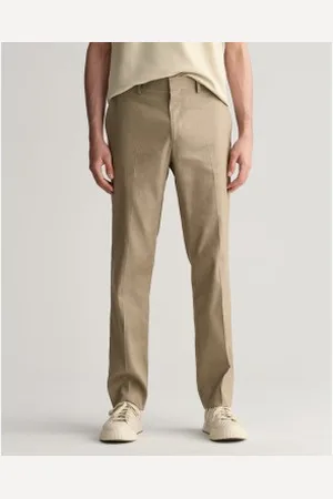GANT Para homem. 1505266 Calças de fato de corte justo em algodão e linho castanhos (56), , Casual, Sapatos de Festa, Clássico