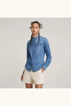 G-Star Para mulher. D15170-D831-071 Camisa 3301 (S), Casual, Algodão, Denim, Manga comprida