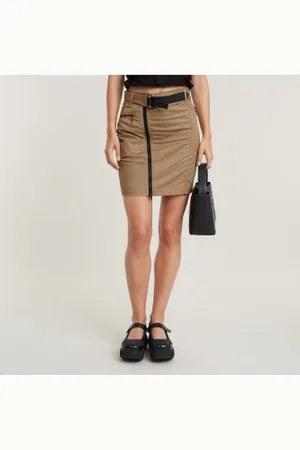 G-Star Para mulher. D24615-D574-B444 Saia castanha com fecho de correr (32), Marrom, Casual, Algodão, Lyocell