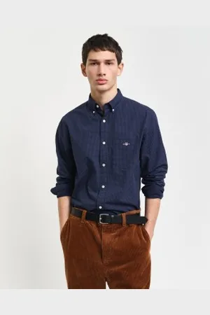 GANT Para homem. 3240160 Camisa de corte regular com micro estampado azul-marinho (L), Casual, Algodão, Manga comprida
