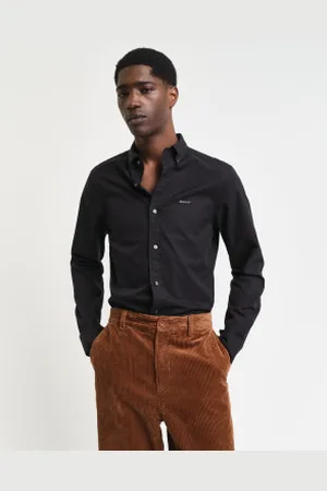 GANT Para homem. 3000302 Camisa Pinpoint Slim Fit Oxford preta (L), , Casual, Algodão, Clássico, Manga comprida