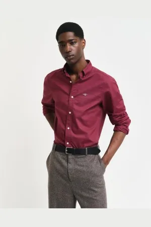 GANT Para homem. 3000102 Camisa de popelina de corte justo cor de (L), Casual, Algodão, Manga comprida, Borgonha