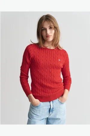 GANT Para mulher. 4800100 Camisola com gola redonda em malha canelada de algodão com nervuras cruas (L), Casual