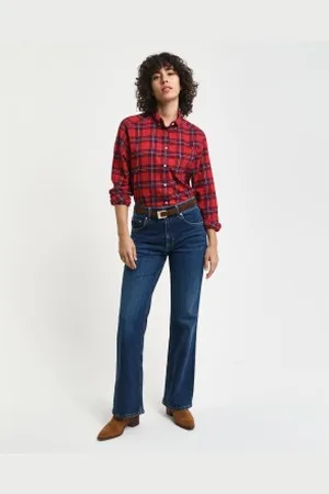 GANT Para mulher. 4100237 Calças de ganga de corte largo azuis Slim Fit (27), , Casual, Algodão, Denim