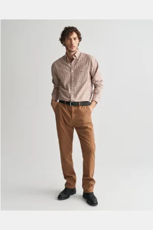 GANT Para homem. 1505228 Calças chino estruturadas de corte justo com cordões texturizados castanhos (30), , Casual, Algodão