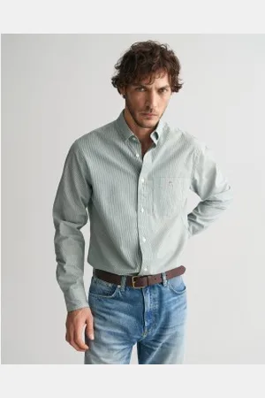 GANT Para homem. 3000140 Camisa Poplin Regular Fit Banker Stripe (L), Casual, Algodão, Manga comprida