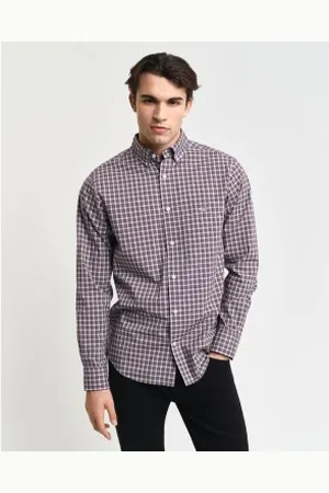 GANT Para homem. 3240166 Camisa xadrez pequena de ajuste regular (L), Casual, Grená, Algodão, Manga comprida