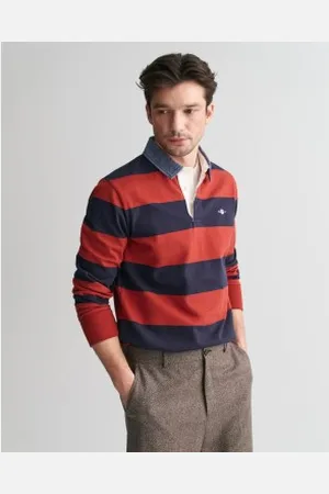 GANT Para homem. 2004083 Pólo em chambray às riscas vermelhas (4XL), , Casual, Algodão, Manga comprida