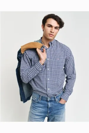 GANT Para homem. 3240166 Camisa xadrez pequena em popeline Ajuste regular (L), Casual, Algodão, Manga comprida