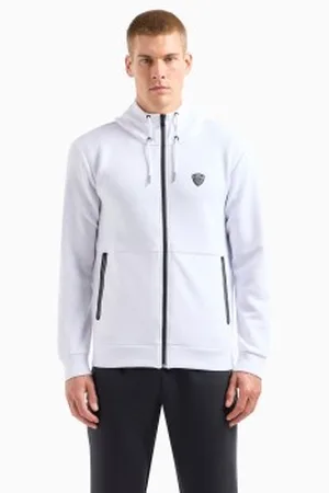 EA7 Para homem. 8NPM20_PJ4EZ Sweatshirt branca com fecho de correr (XL), , Casual, Poliéster, Manga comprida