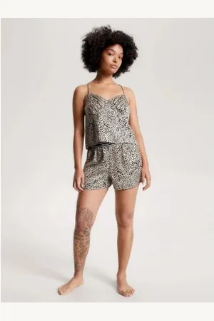 Tommy Hilfiger Para mulher. UW0UW04766 Calções de pijama com estampado de cetim Essential (S), Homewear, Animal print, Sem mangas / correi