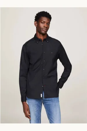 Tommy Hilfiger Para homem. MW0MW25035 Camisa TH Flex em popelina de algod?o preta (XS), , Casual, Sapatos de Festa, Manga comprida, Alg